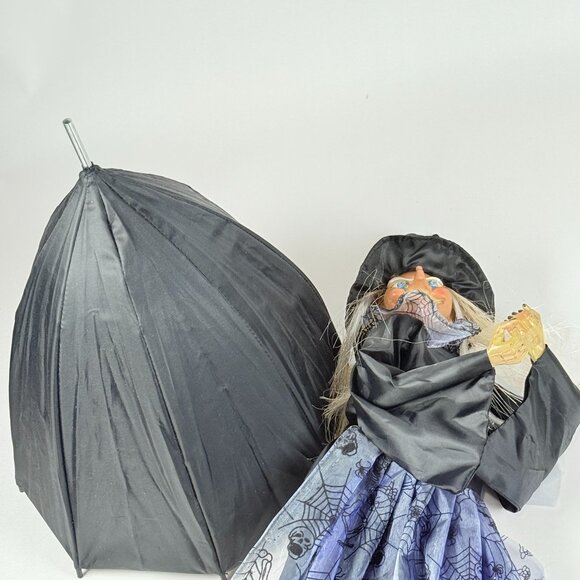 Fiber Optic Witch With Broom w/ Spider Web Cape  Light Up Halloween Decor - Picture 10 of 13